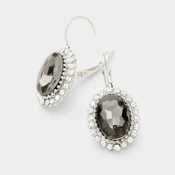 Black Crystal Oval Lever Back Earring NWT - Picture 3 of 5